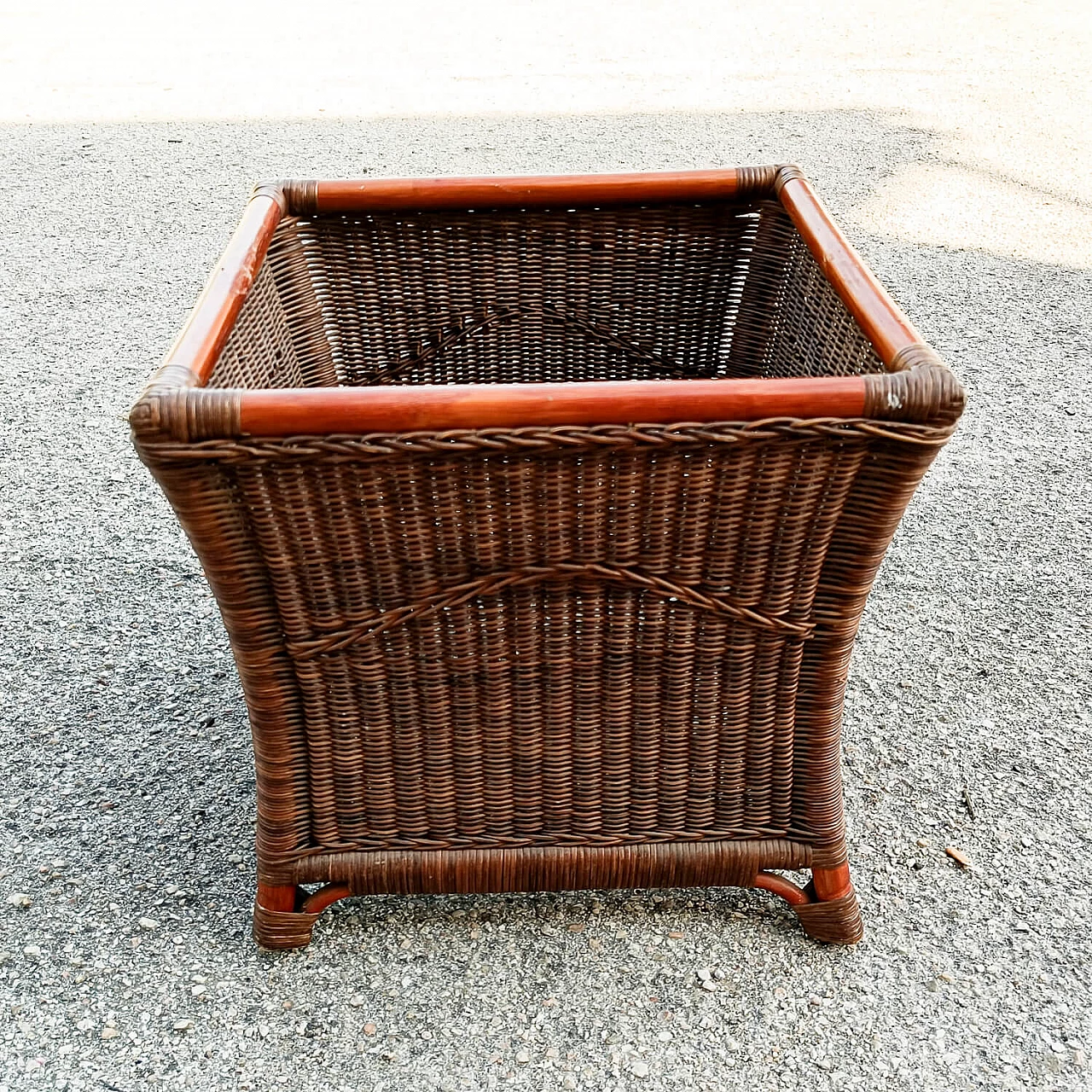 Coloured pot holder made of bamboo and wicker, 1970s 1