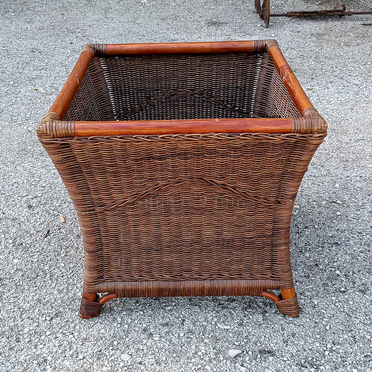 Coloured pot holder made of bamboo and wicker, 1970s 4