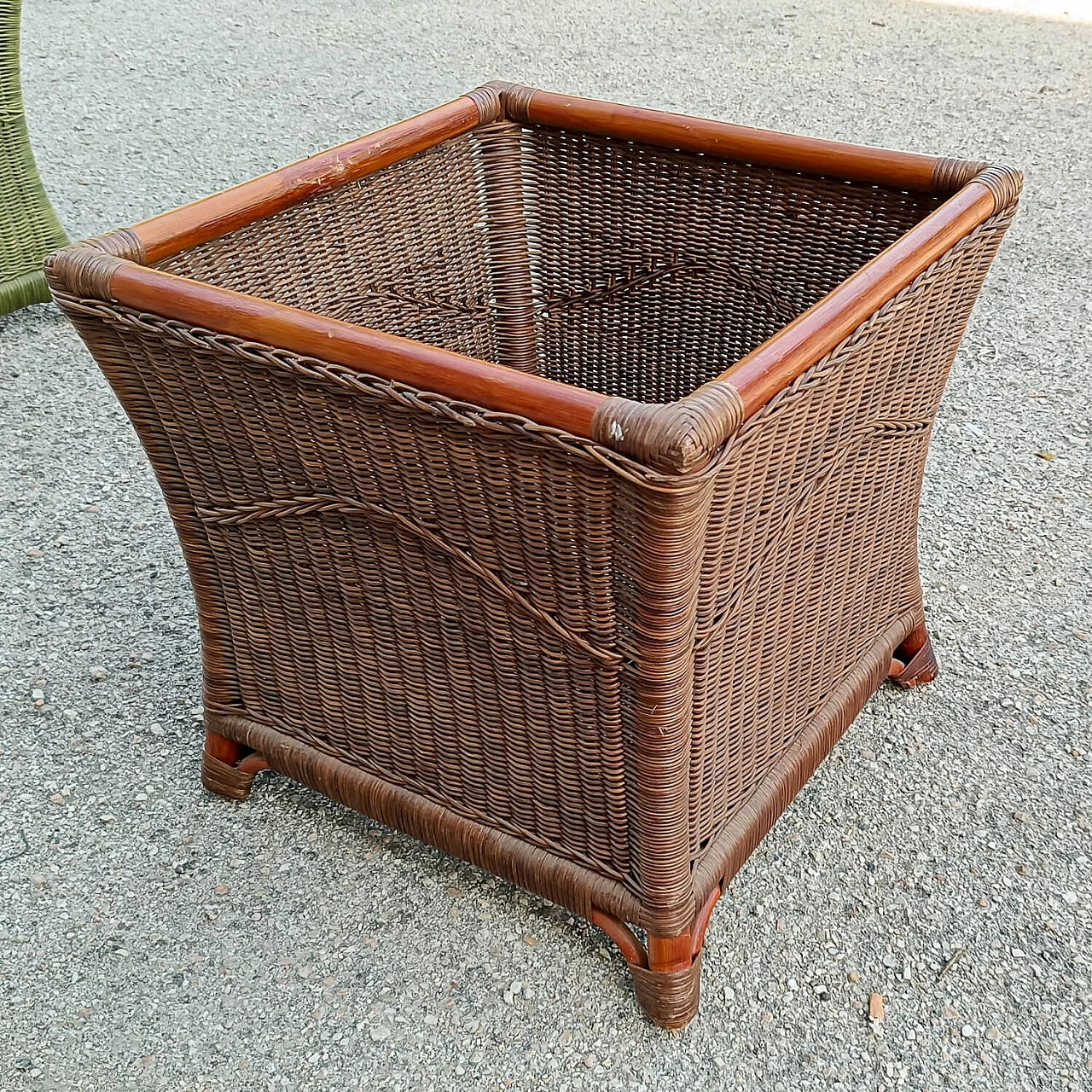 Coloured pot holder made of bamboo and wicker, 1970s 5