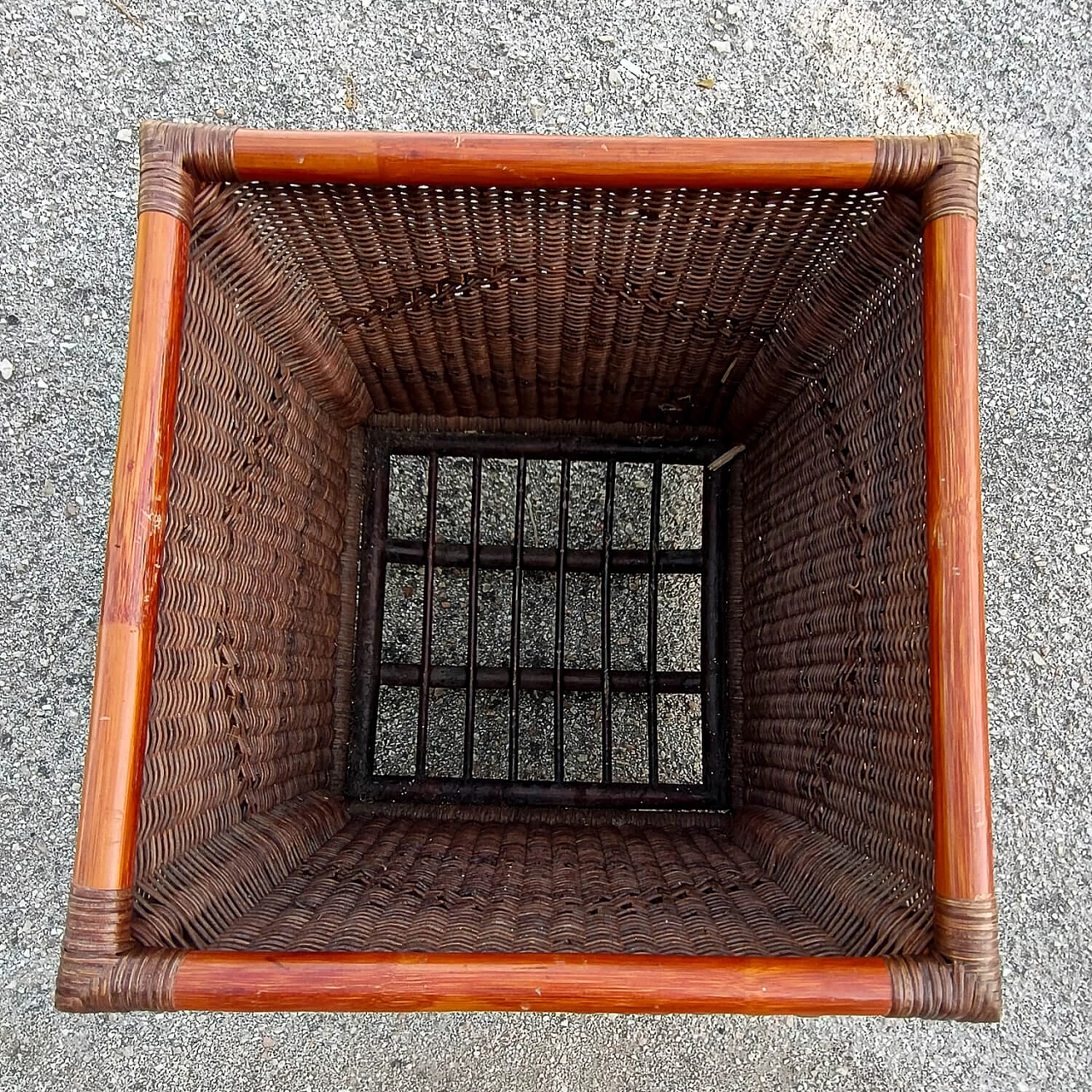 Coloured pot holder made of bamboo and wicker, 1970s 8