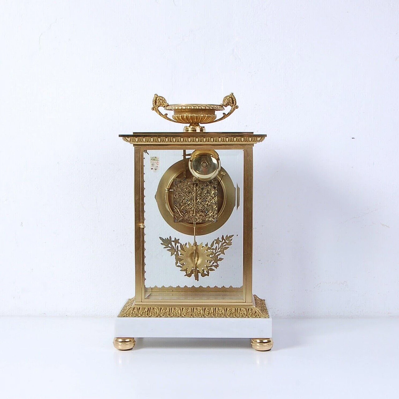 Carrara marble and gilded bronze Empire-style table clock, 1950s 8