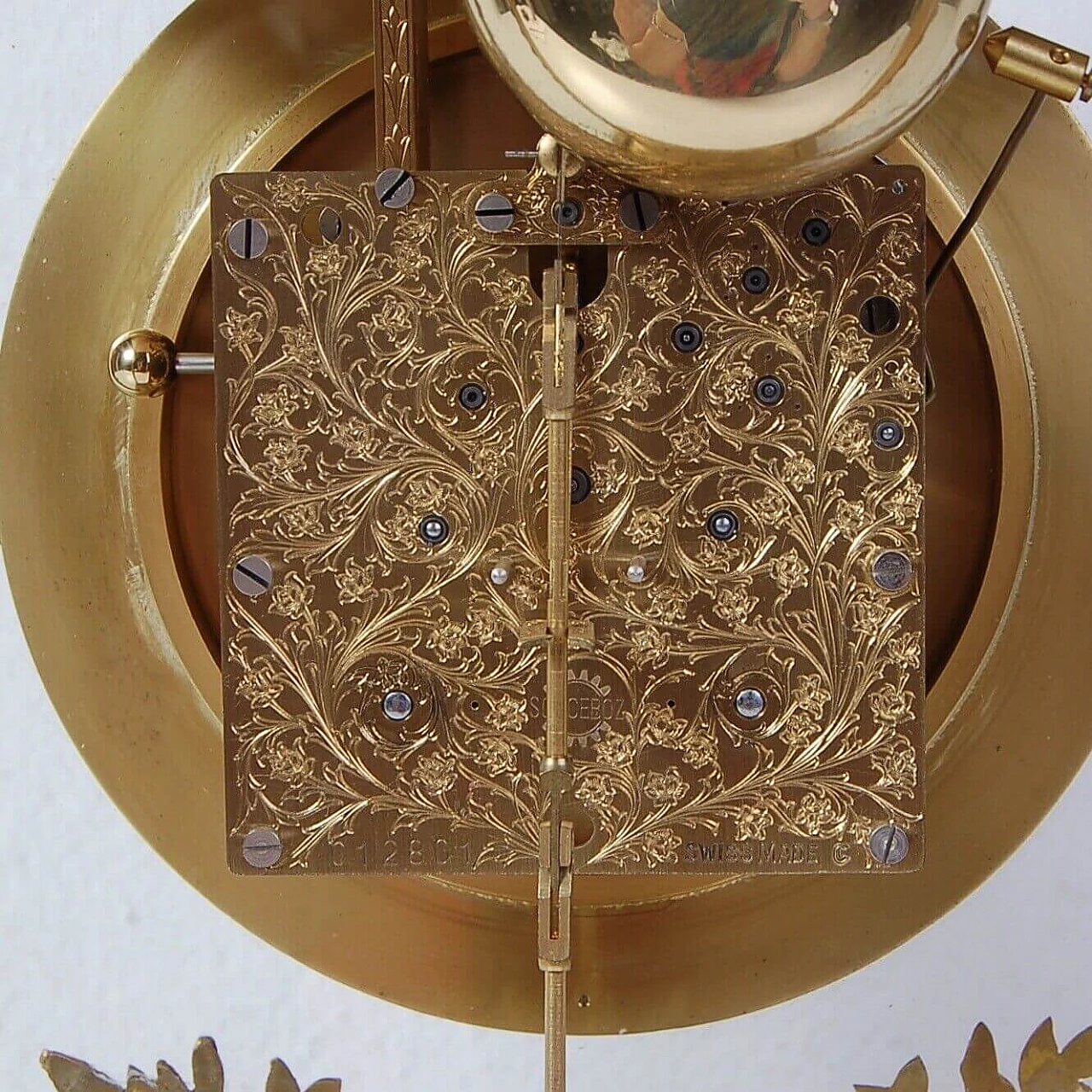 Carrara marble and gilded bronze Empire-style table clock, 1950s 9