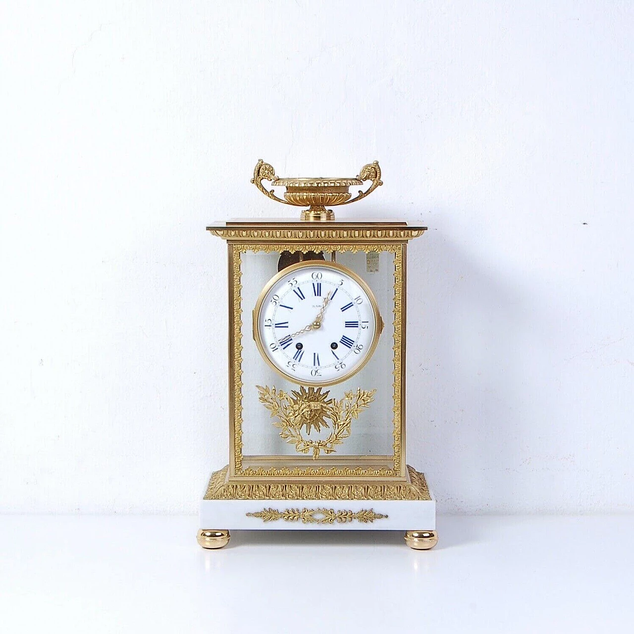 Carrara marble and gilded bronze Empire-style table clock, 1950s 13