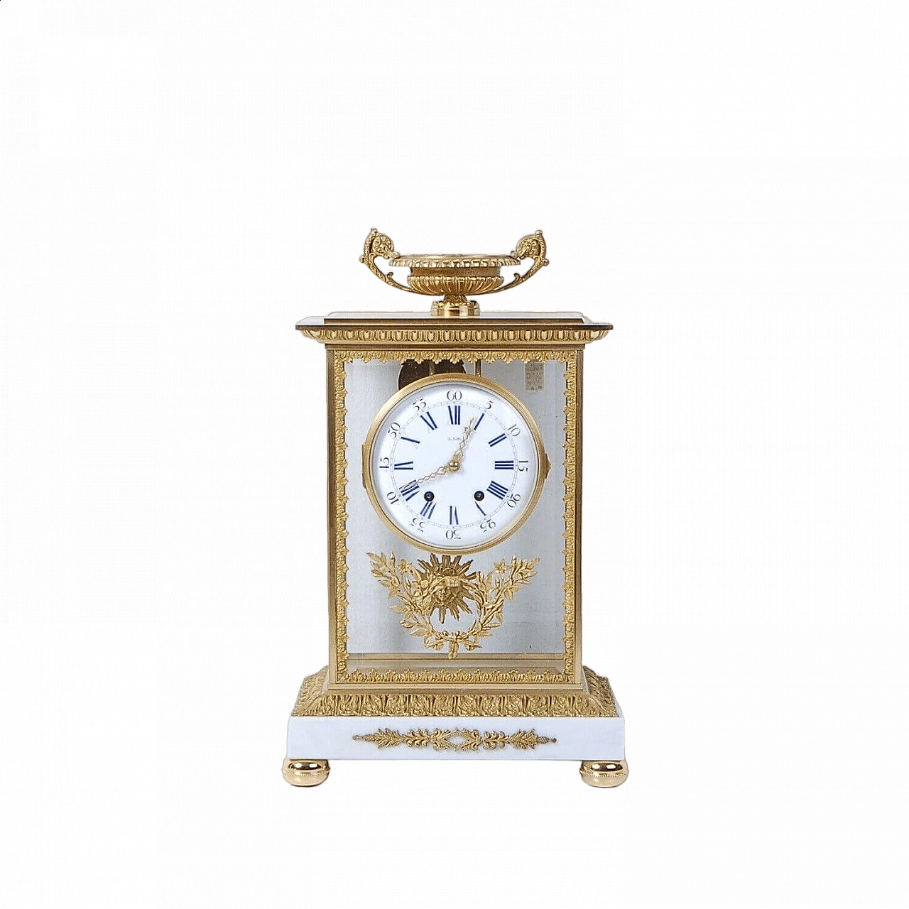 Carrara marble and gilded bronze Empire-style table clock, 1950s 14