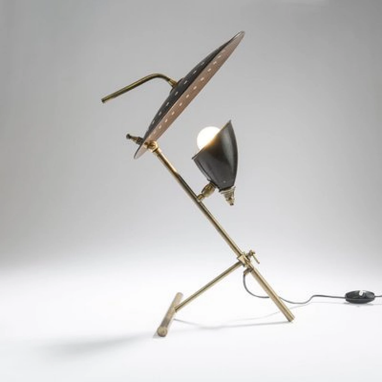 Brass, aluminium and copper table lamp, 1950s 2