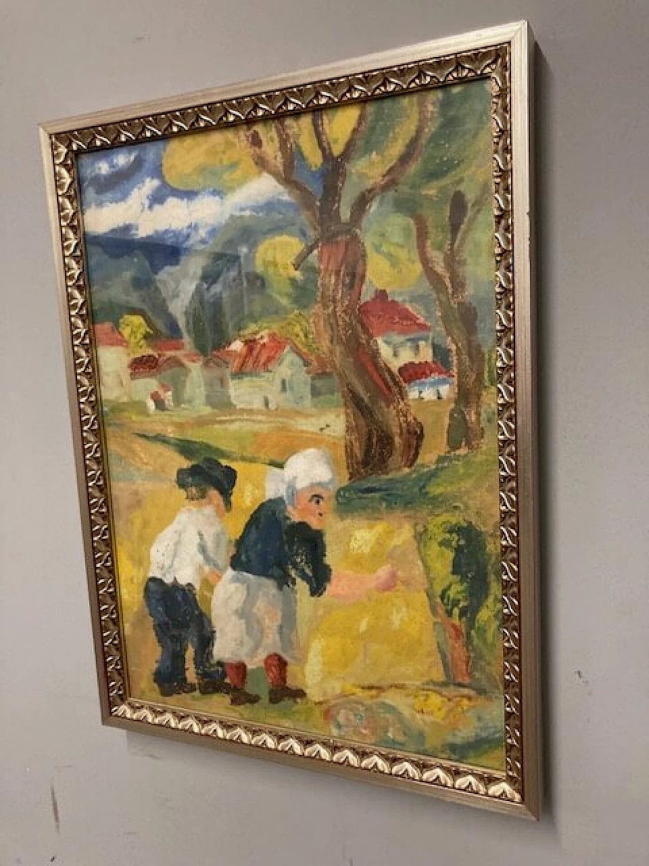 Giuseppe Serafini, Peasants in the fields, oil on cardboard, 1973 1