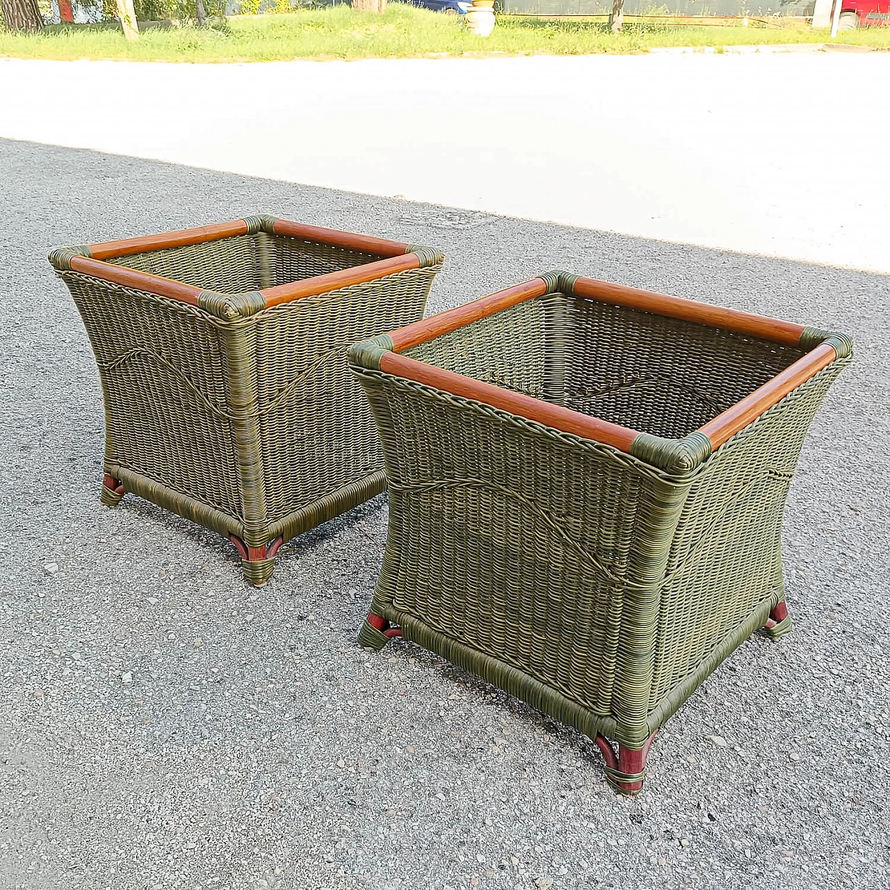 Pair of coloured bamboo and woven wicker potholders, 1970s 2