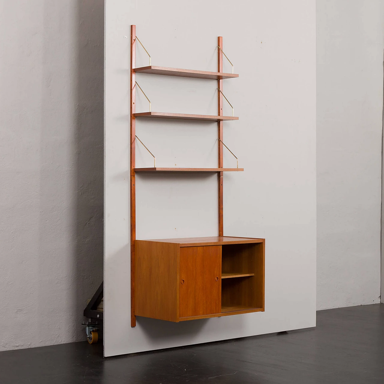 Teak bookcase with sliding door cabinet in the style of Poul Cadovius, 1960s 5