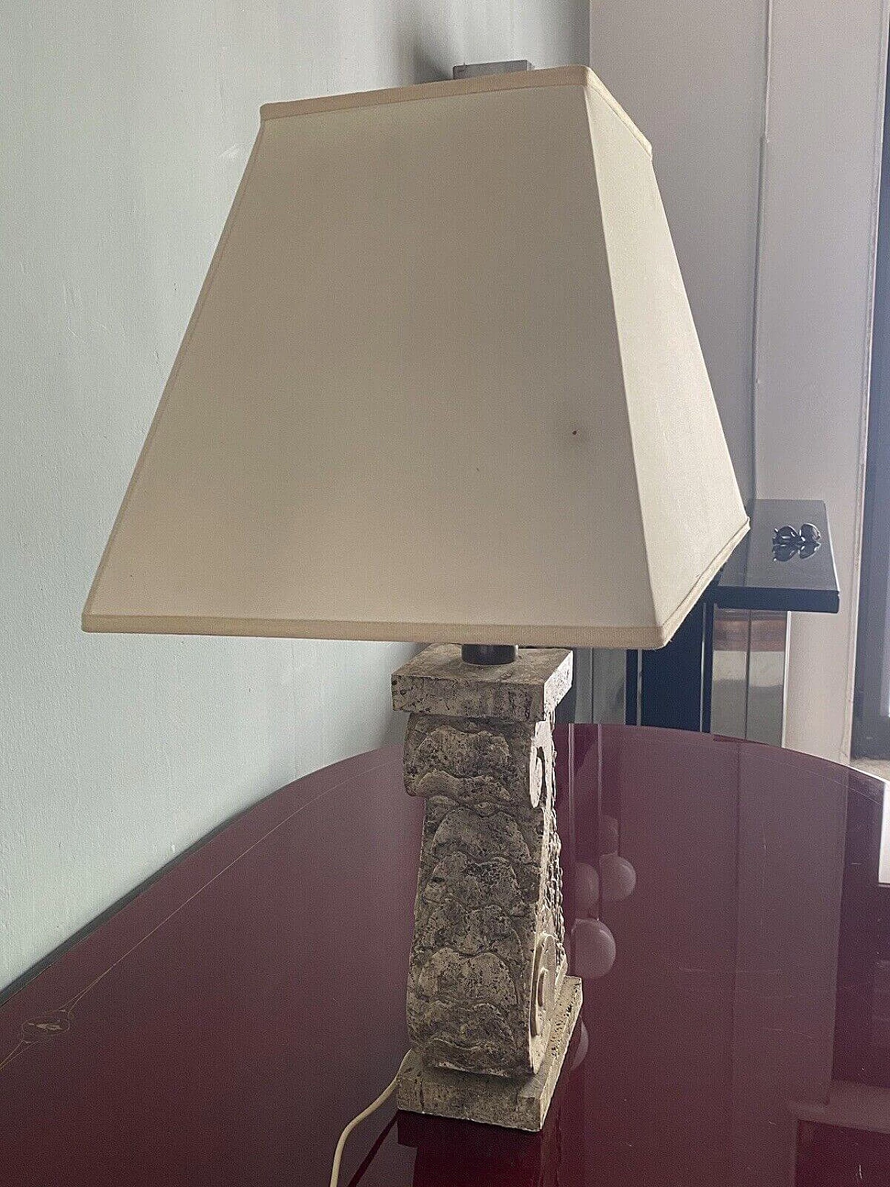 Lampada da tavolo in travertino e ottone, anni '70 6