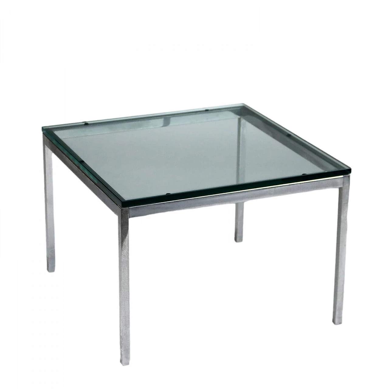 Square chromed metal and glass coffee table, 1970s 1