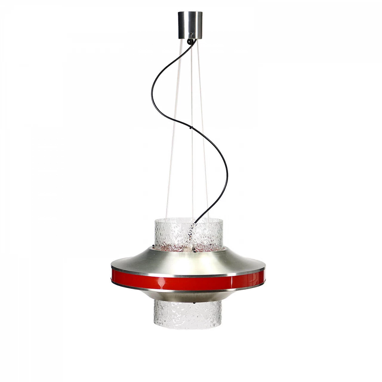 Ceiling lamp with blown glass cylinder, methacrylate band and aluminium details, 1960s 1