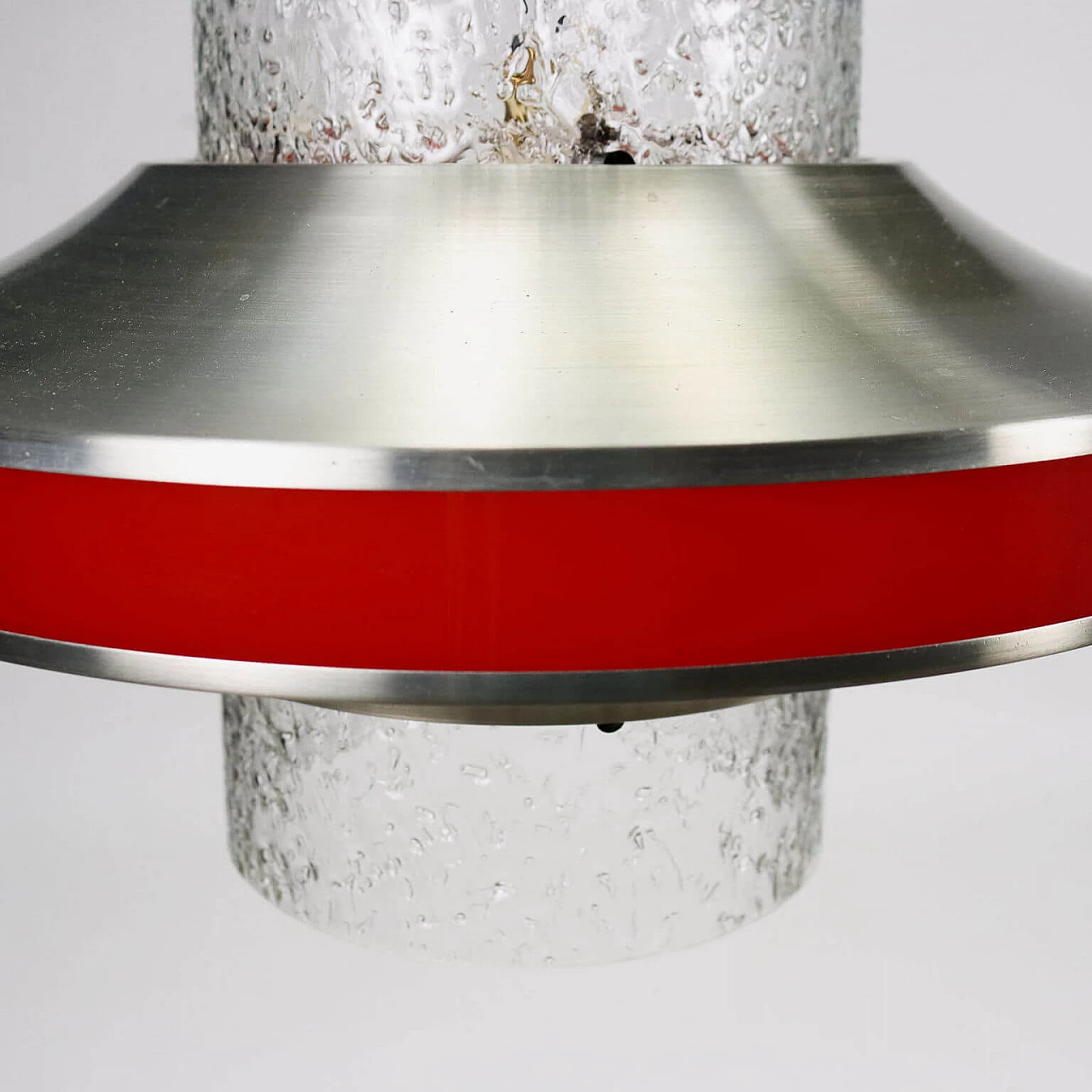 Ceiling lamp with blown glass cylinder, methacrylate band and aluminium details, 1960s 3