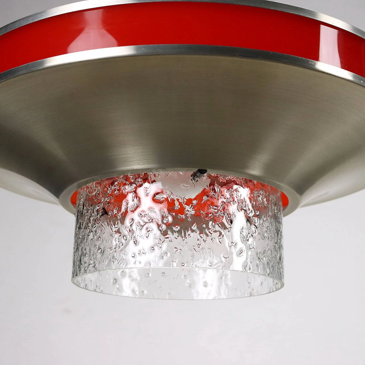 Ceiling lamp with blown glass cylinder, methacrylate band and aluminium details, 1960s 5