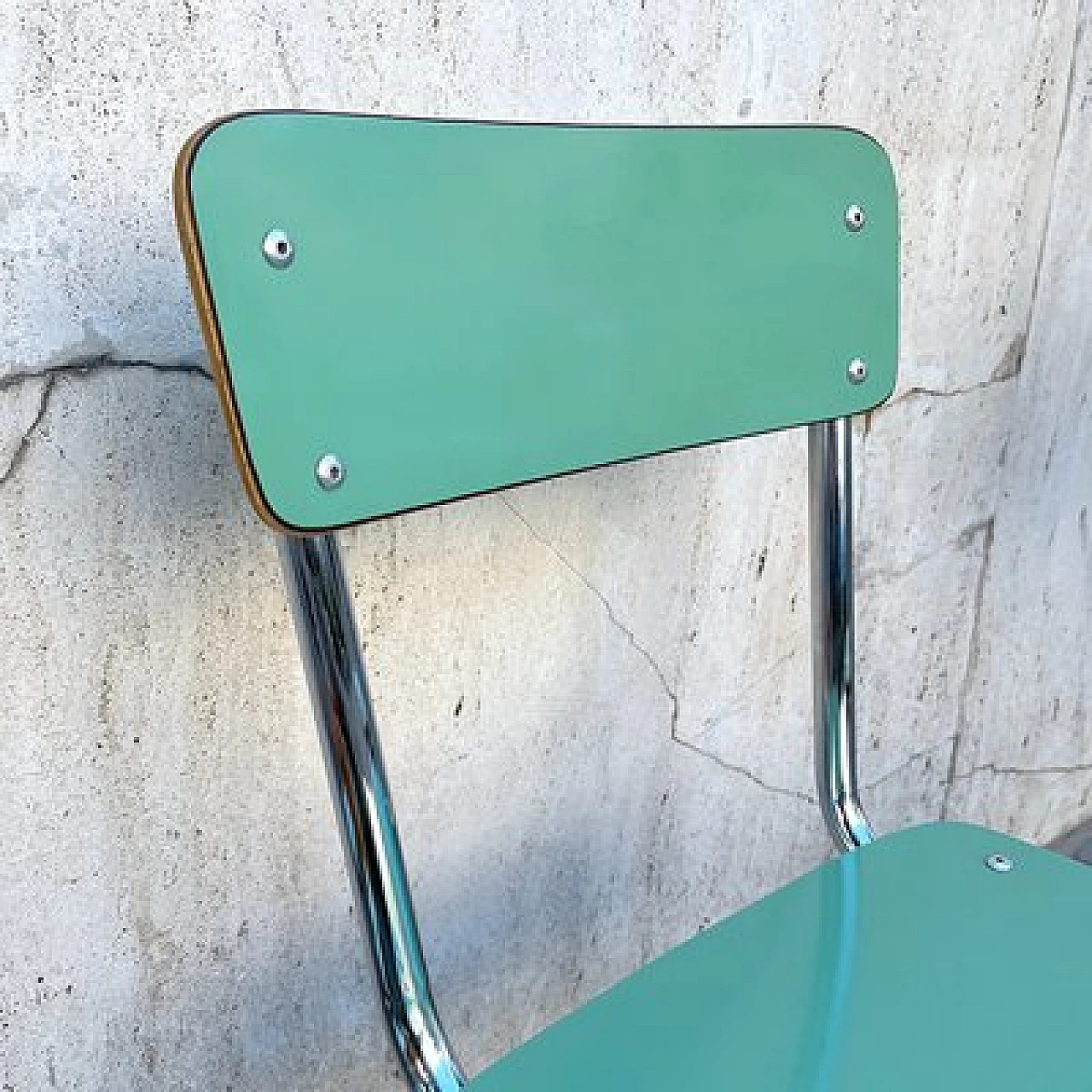 Sedia da bambino in acciaio tubolare e formica verde, anni '60 6