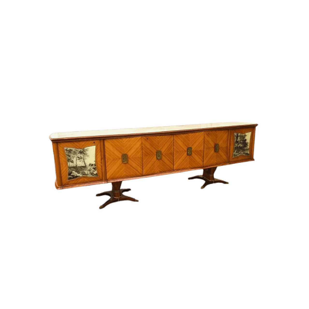 Wooden sideboard with marbled glass top by Fratelli Rigamonti Desio, 1940s 1