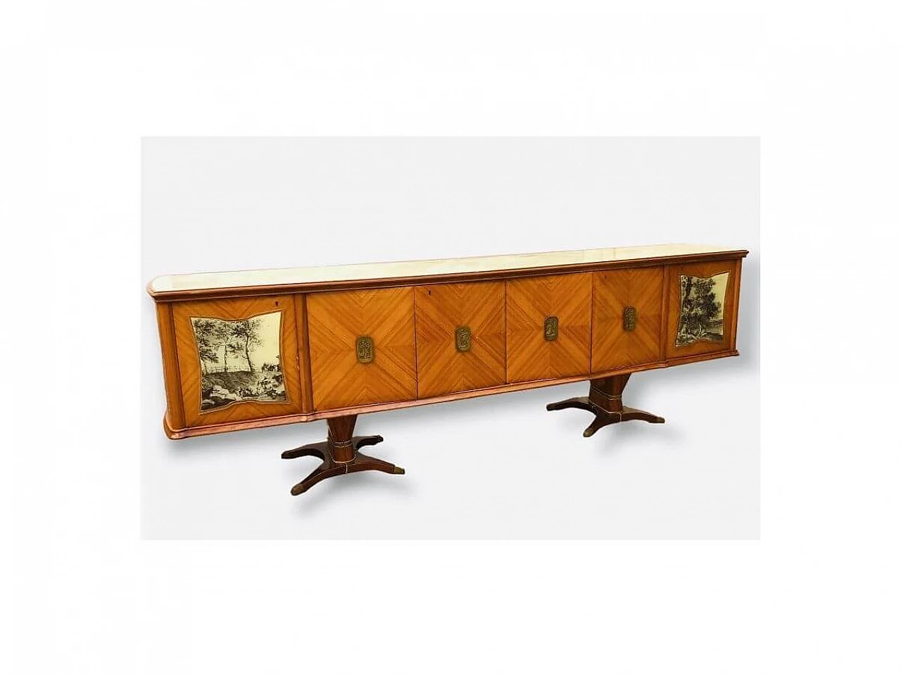 Wooden sideboard with marbled glass top by Fratelli Rigamonti Desio, 1940s 2