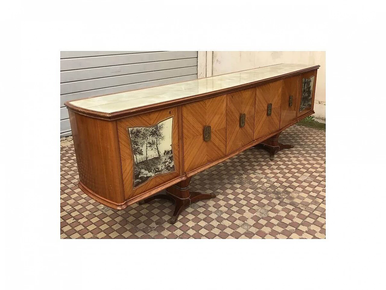 Wooden sideboard with marbled glass top by Fratelli Rigamonti Desio, 1940s 3