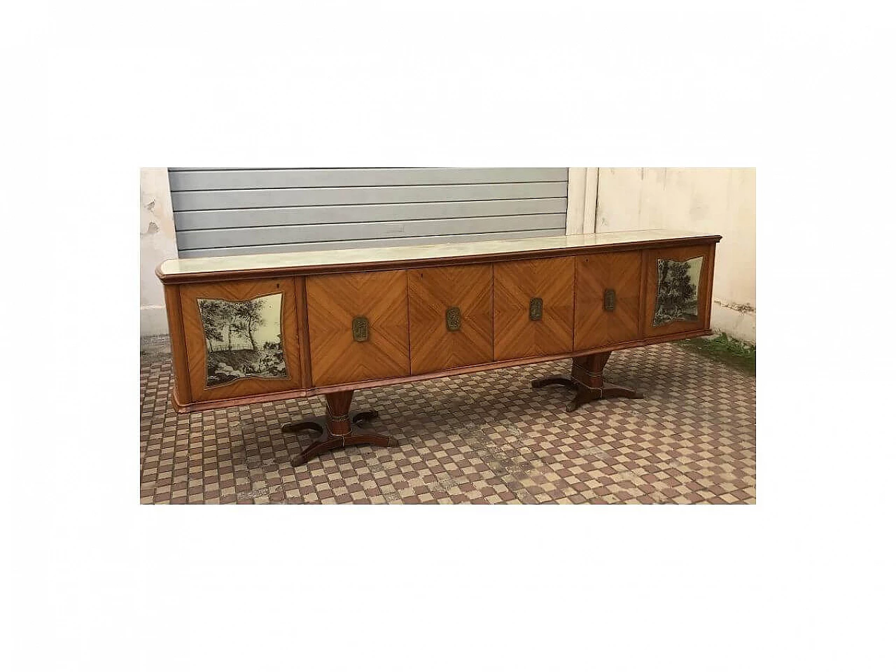 Wooden sideboard with marbled glass top by Fratelli Rigamonti Desio, 1940s 4