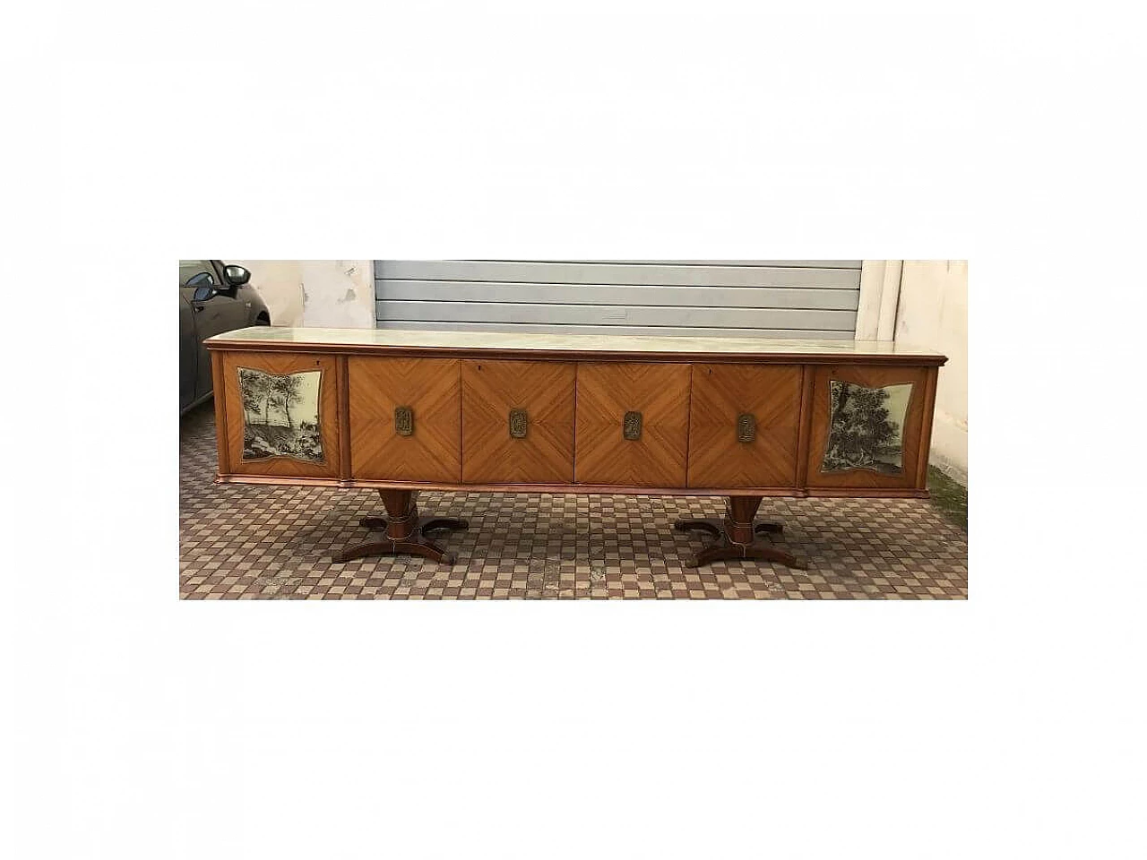 Wooden sideboard with marbled glass top by Fratelli Rigamonti Desio, 1940s 5