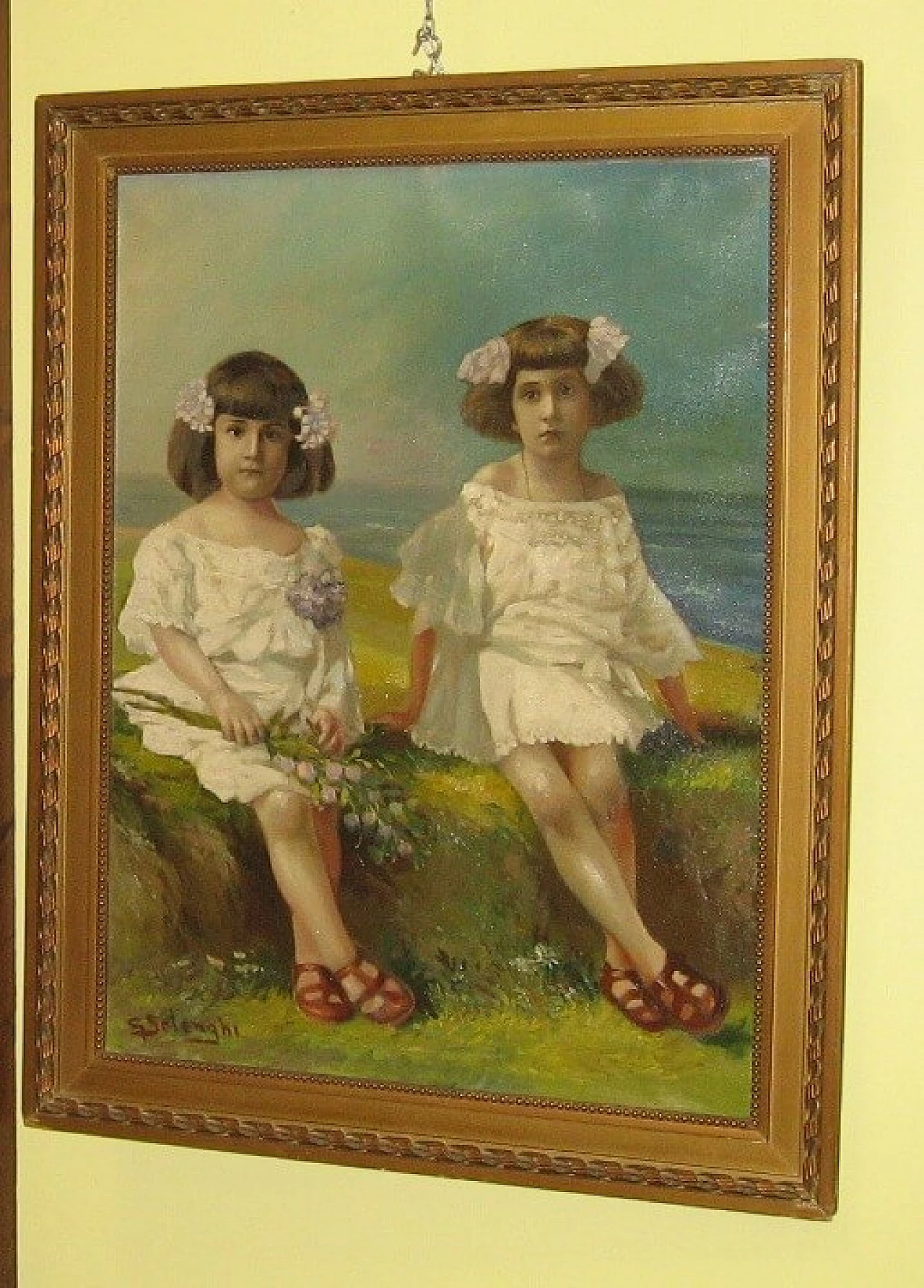 Giuseppe Solenghi, portrait of little girls, oil painting on canvas, 1920s 1