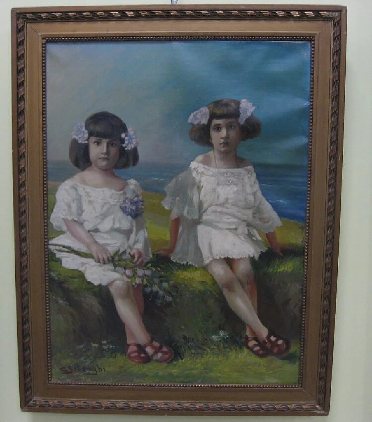 Giuseppe Solenghi, portrait of little girls, oil painting on canvas, 1920s 2