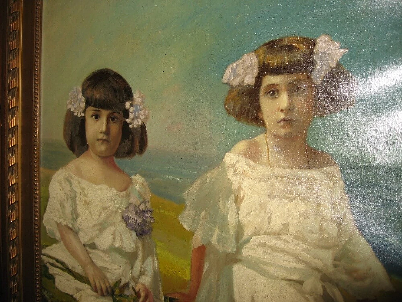 Giuseppe Solenghi, portrait of little girls, oil painting on canvas, 1920s 14