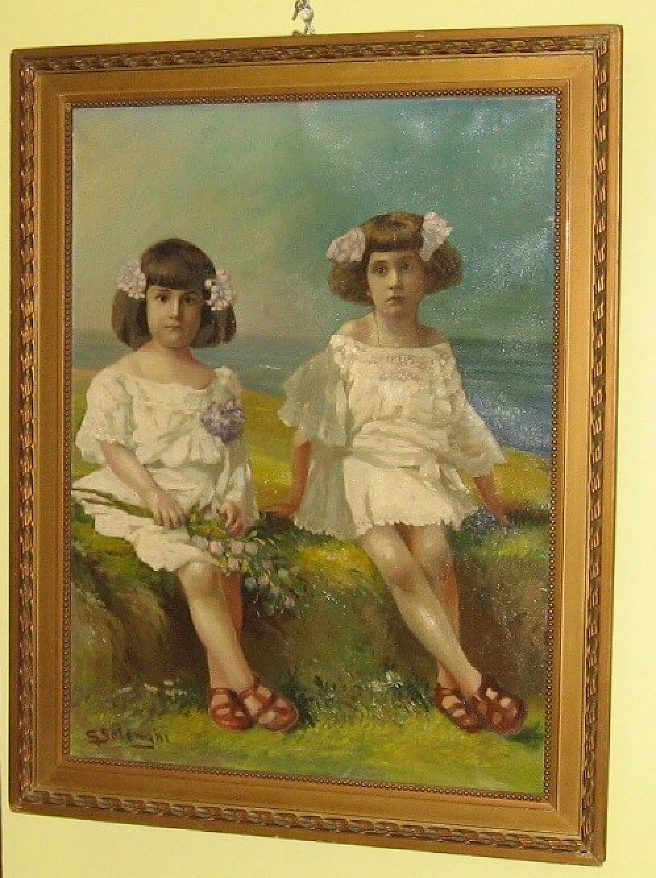 Giuseppe Solenghi, portrait of little girls, oil painting on canvas, 1920s 15