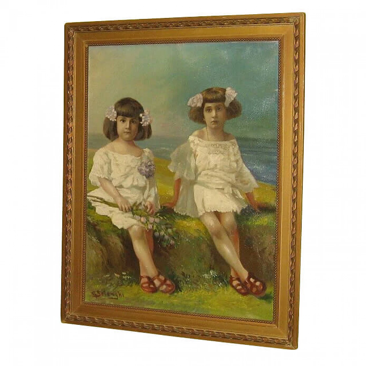 Giuseppe Solenghi, portrait of little girls, oil painting on canvas, 1920s 16