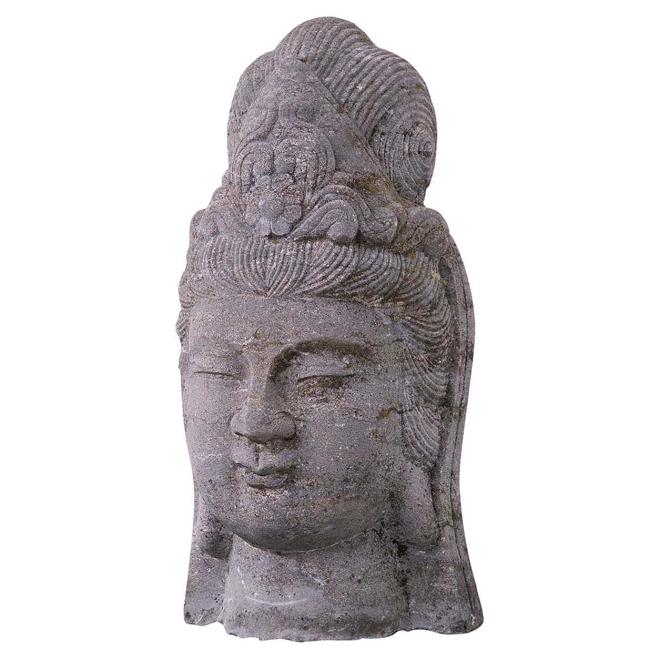 Lava stone Buddha head sculpture, early 1900s 1