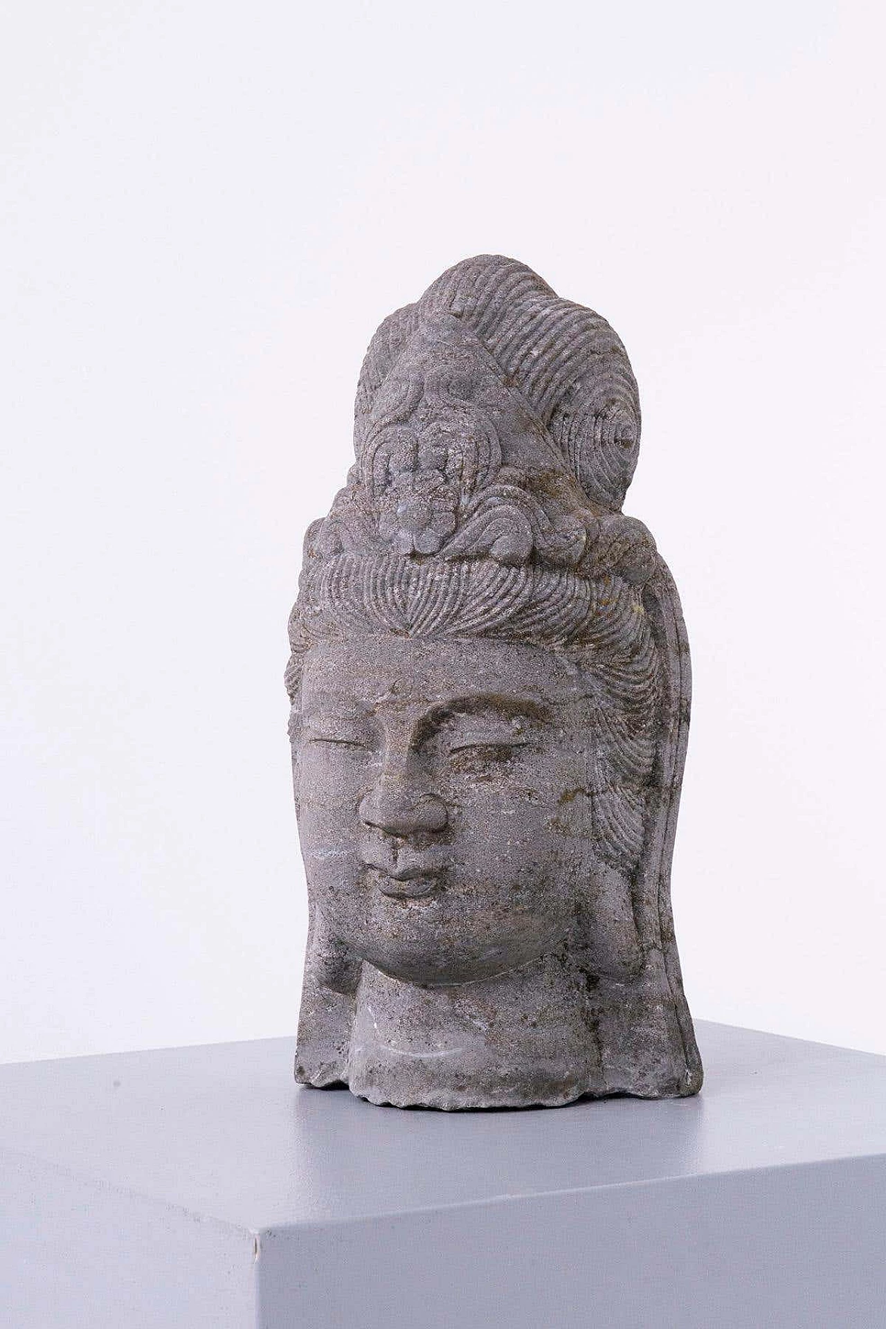 Lava stone Buddha head sculpture, early 1900s 2