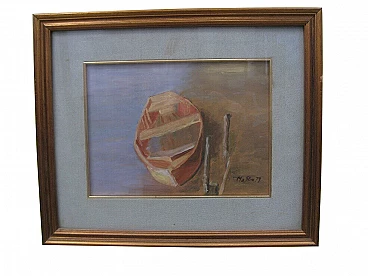 Mario Strocchi, Battello sul Reno, dipinto a olio su compensato, 1979