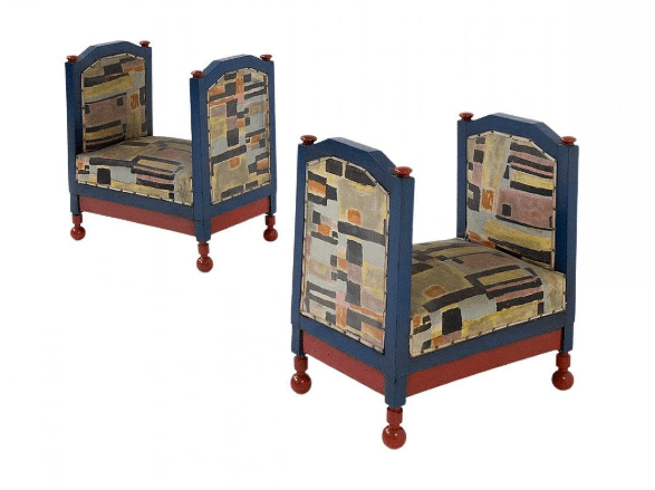 Pair of wood and fabric stools attributed to Luigi Colombo Fillia, 1920s 1