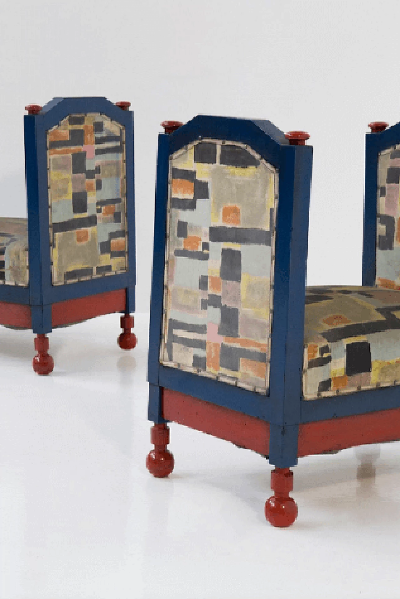 Pair of wood and fabric stools attributed to Luigi Colombo Fillia, 1920s 6