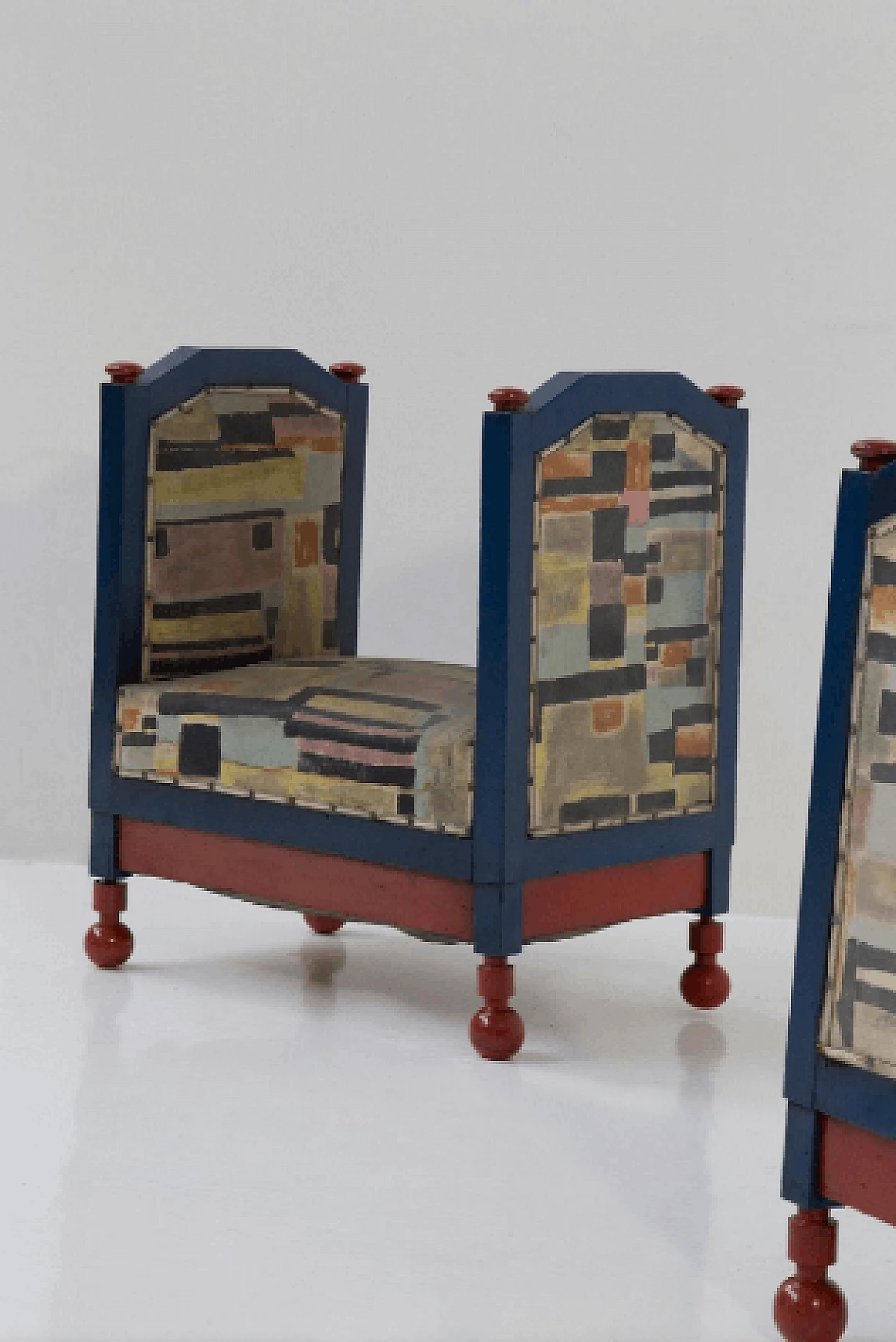 Pair of wood and fabric stools attributed to Luigi Colombo Fillia, 1920s 7