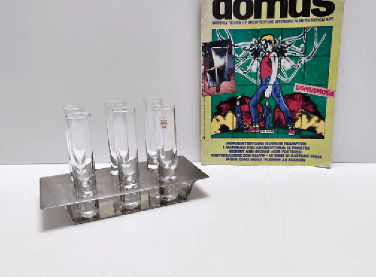 6 Liqueur glasses and tray in glass and steel by Holme Sweden, 1970s 3