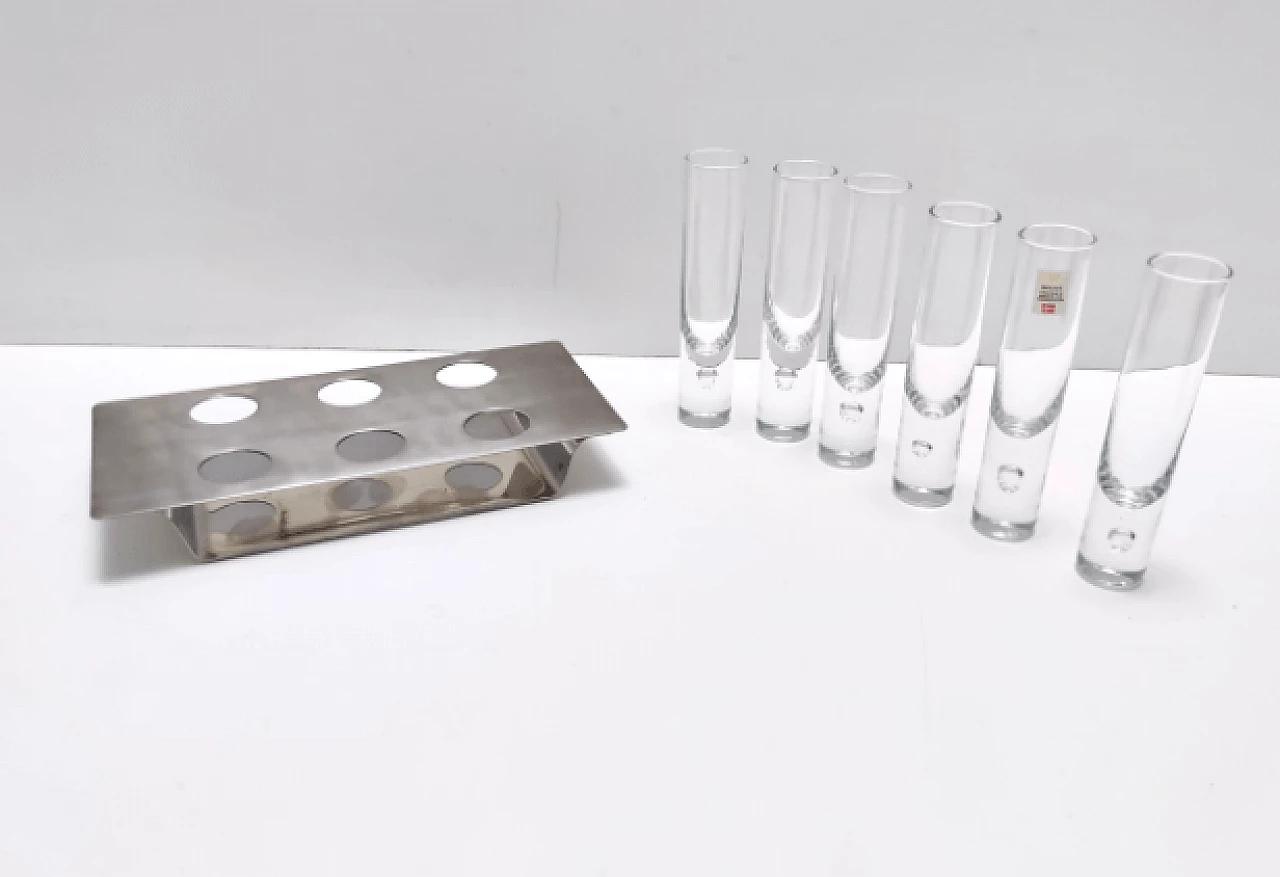 6 Liqueur glasses and tray in glass and steel by Holme Sweden, 1970s 8