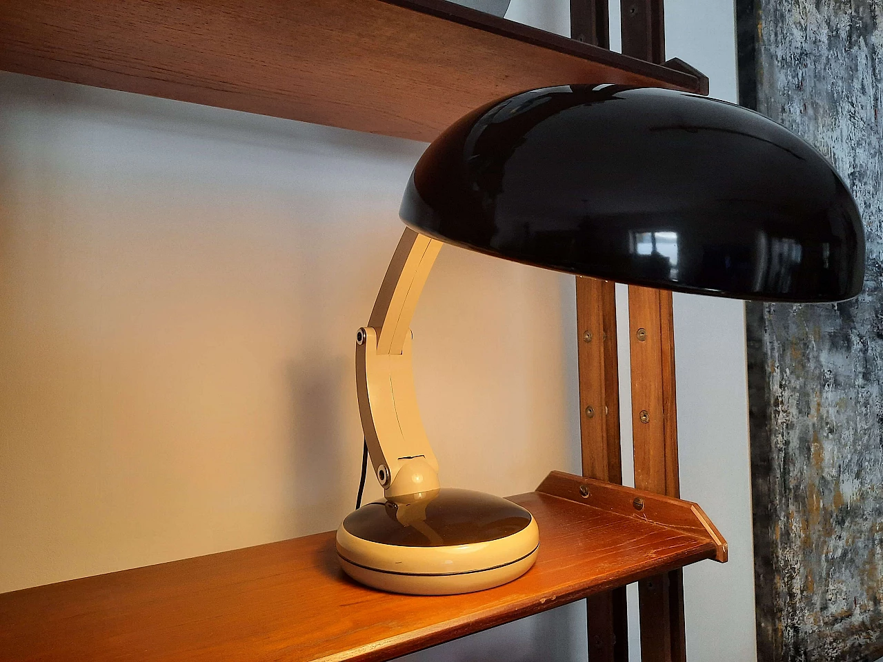 Beige and brown metal and plastic table lamp, 1970s 3