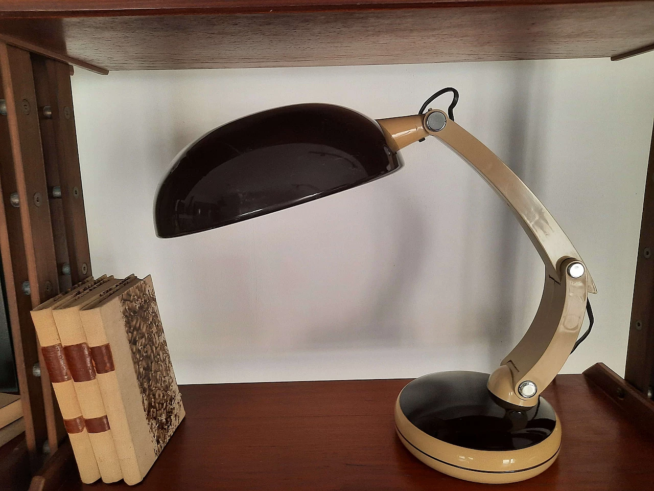 Beige and brown metal and plastic table lamp, 1970s 7