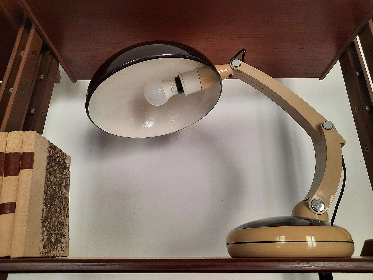 Beige and brown metal and plastic table lamp, 1970s 8