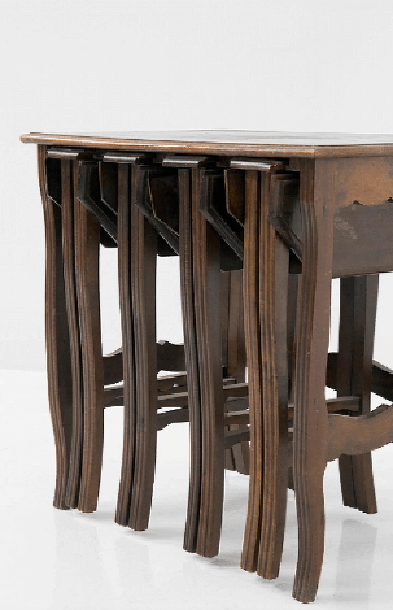 Wood coffee table with folding stools, 1960s 2