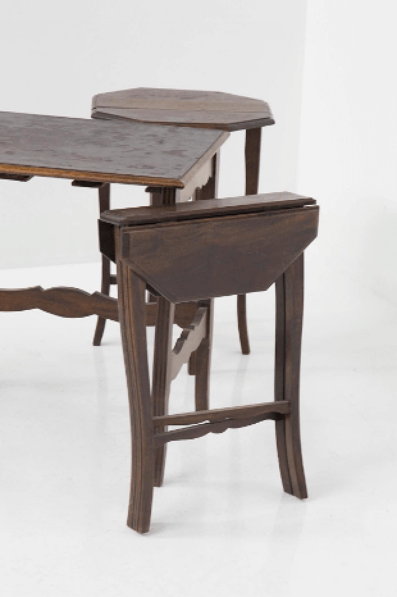 Wood coffee table with folding stools, 1960s 4