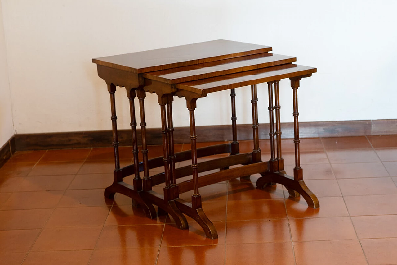 3 English wood nesting tables, 19th century 2