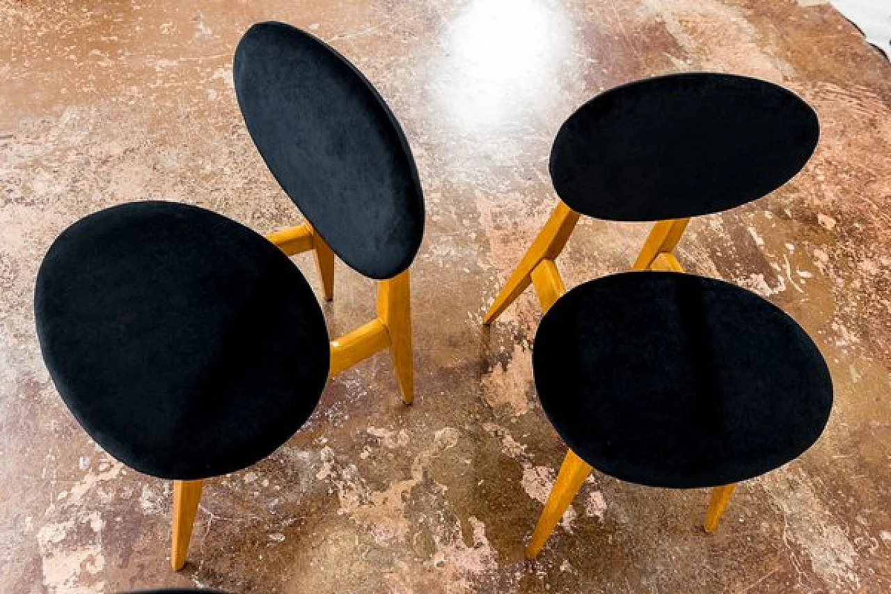 3 Chairs in beech and black fabric by Juliusz Kędziorek, 1960s 2