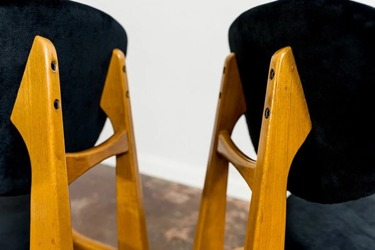 3 Chairs in beech and black fabric by Juliusz Kędziorek, 1960s 6