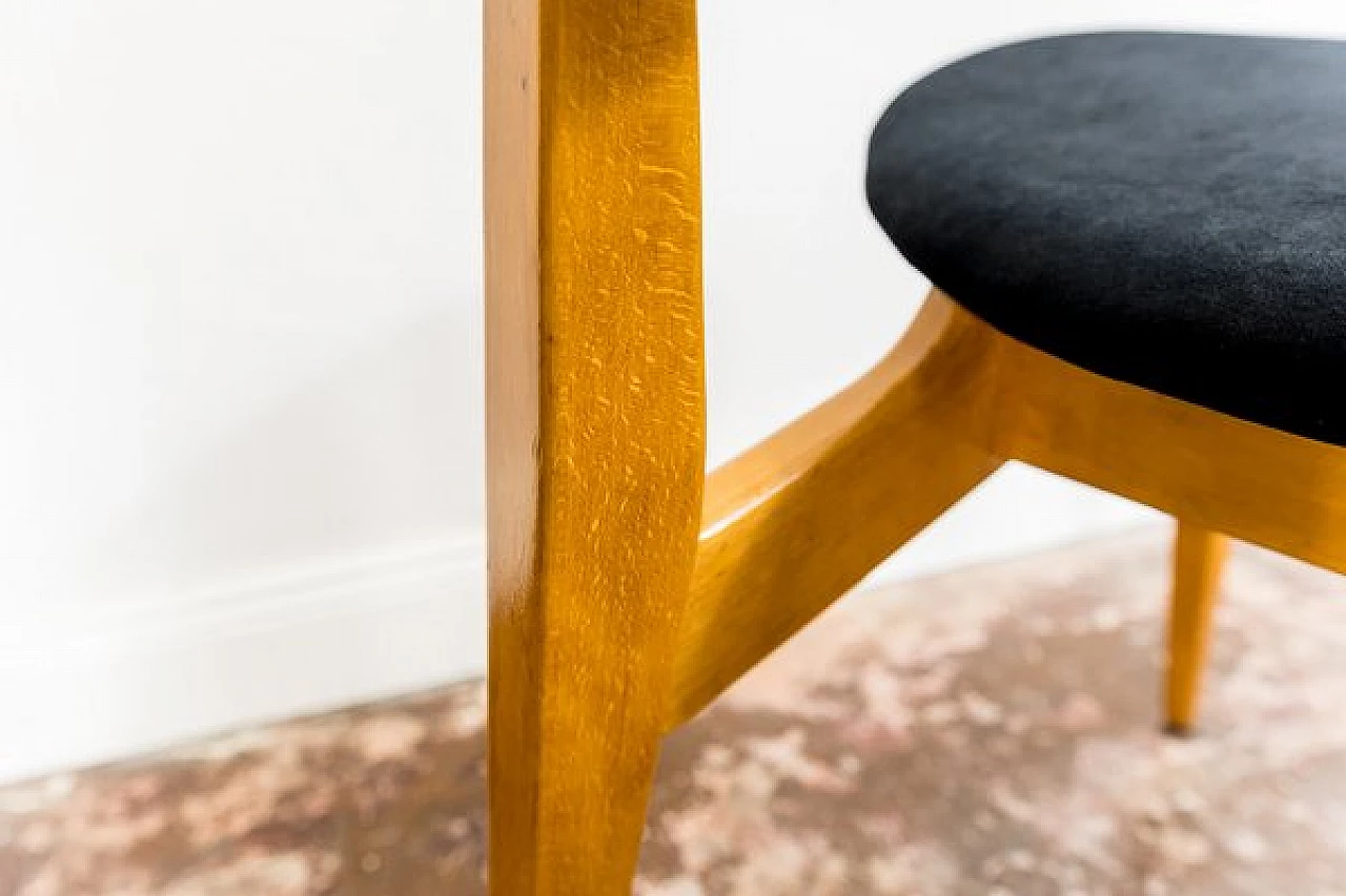 3 Chairs in beech and black fabric by Juliusz Kędziorek, 1960s 8