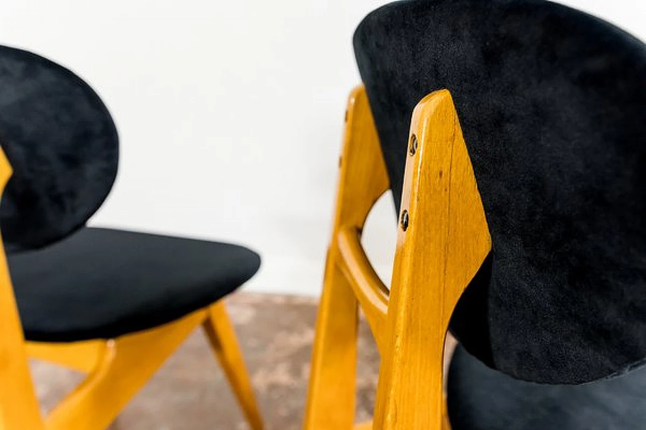 3 Chairs in beech and black fabric by Juliusz Kędziorek, 1960s 9