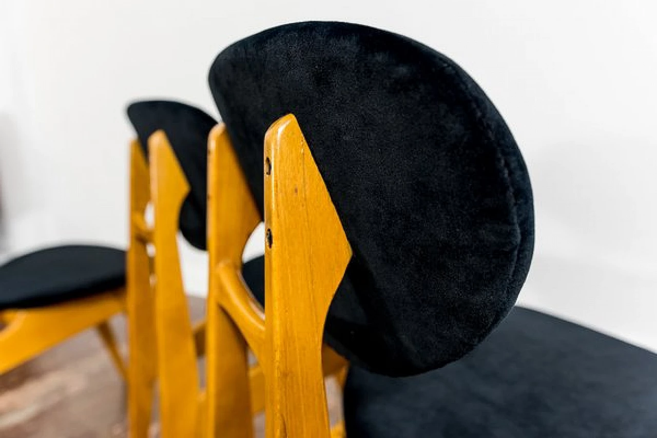 3 Chairs in beech and black fabric by Juliusz Kędziorek, 1960s 10