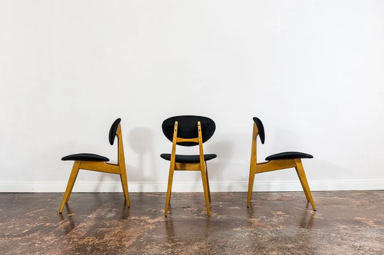 3 Chairs in beech and black fabric by Juliusz Kędziorek, 1960s 14