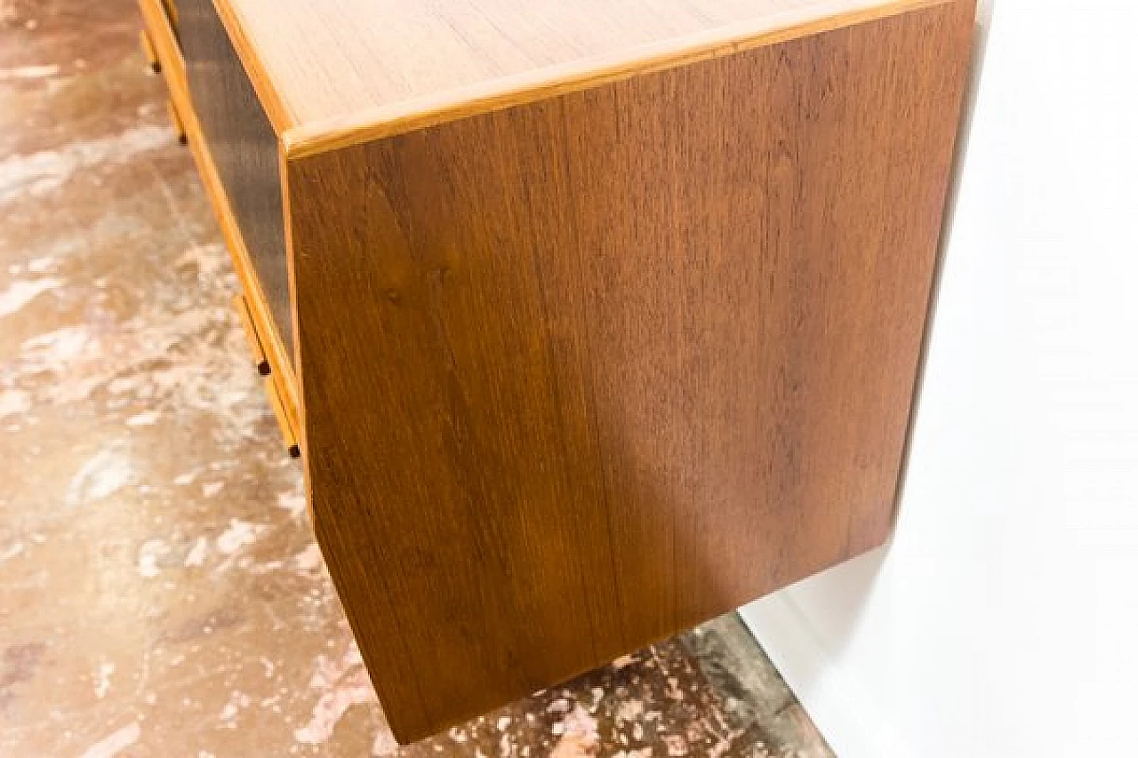 Danish teak sideboard with drawers and black sliding doors, 1960s 7