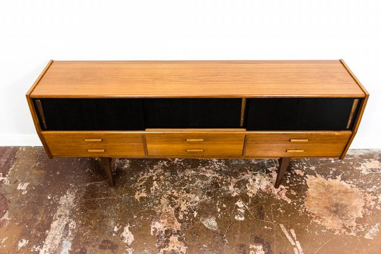 Danish teak sideboard with drawers and black sliding doors, 1960s 8